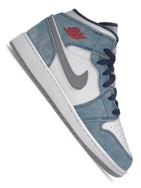 Nike Air Jordan 1 Mid Blue Suede with Grey Swoosh and Navy Laces